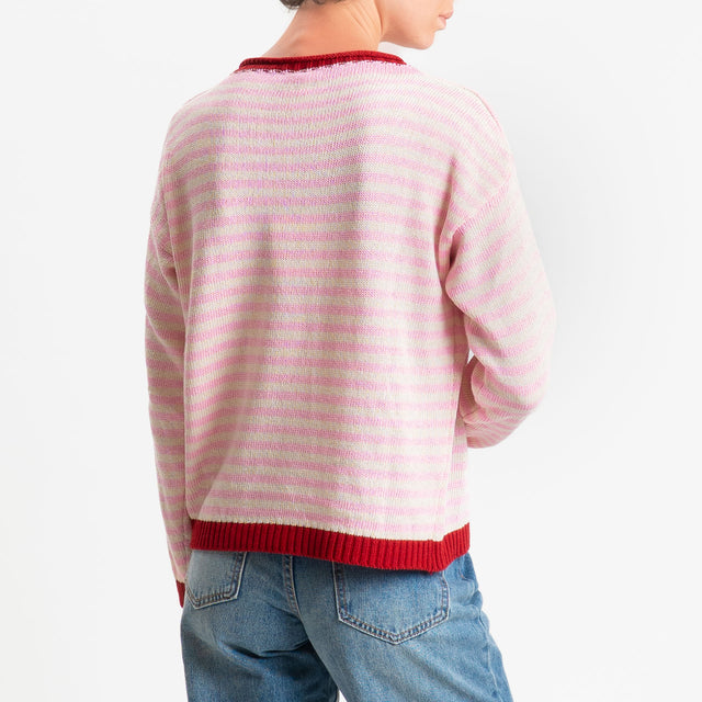 Tensione in-Maglia a righe - rubino/latte/rosa