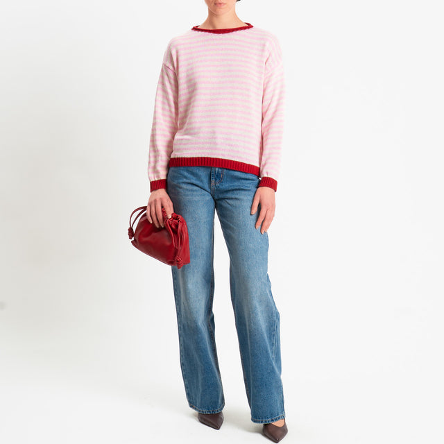 Tensione in-Maglia a righe - rubino/latte/rosa