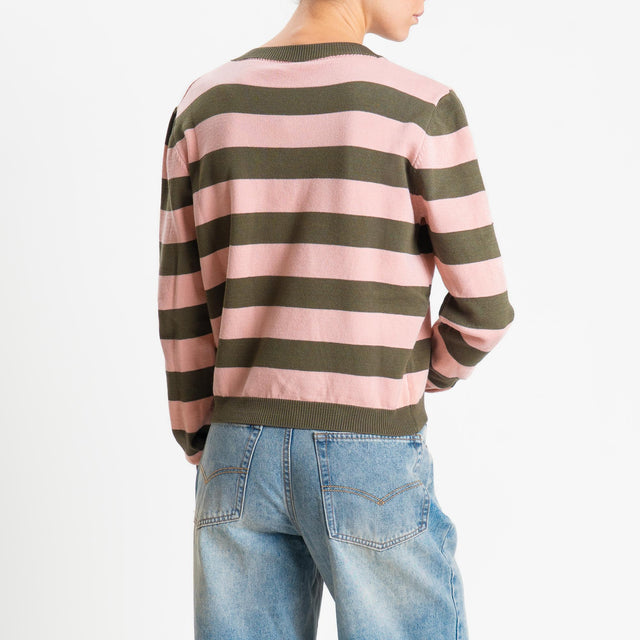 Tensione in-Maglia scollo v a righe - militare/rosa