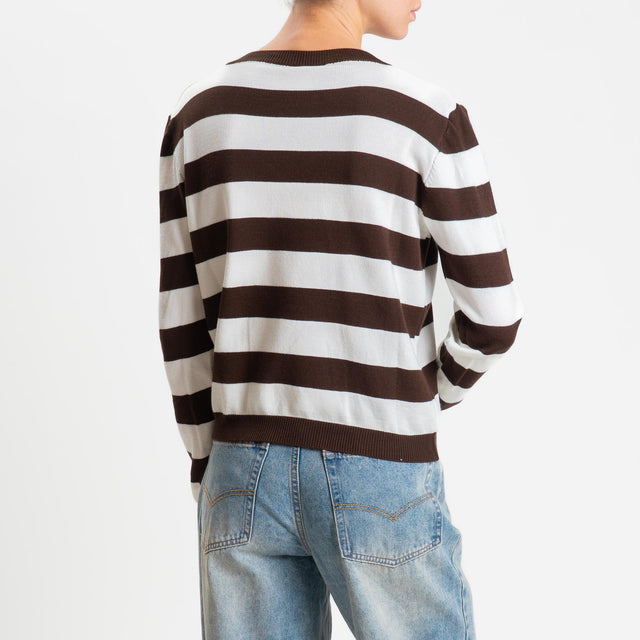 Tensione in-Maglia scollo v a righe - moro/bianco