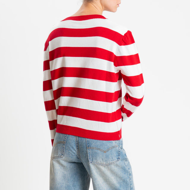 Tensione in-Maglia scollo v a righe - rosso/bianco