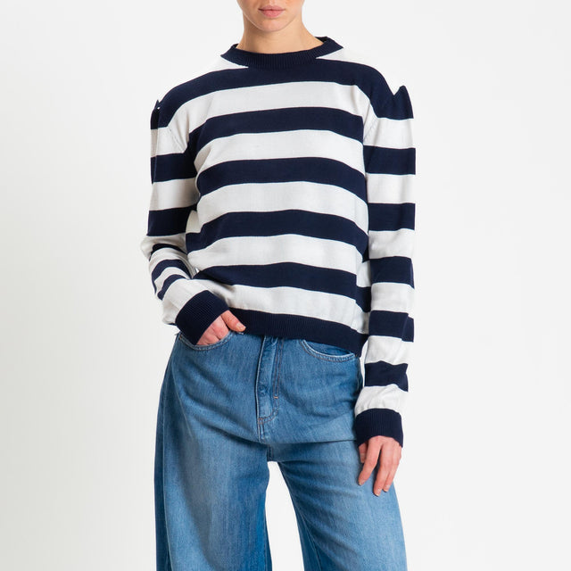 Tensione in-Maglia girocollo a righe - Blu/bianco