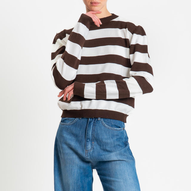 Tensione in-Maglia girocollo a righe - moro/bianco