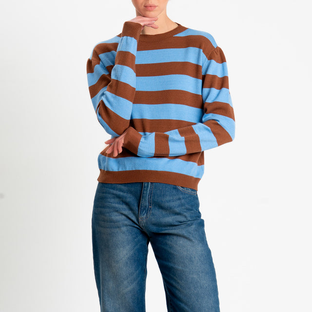 Tensione in-Maglia girocollo a righe - cuoio/celeste