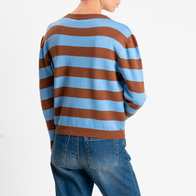 Tensione in-Maglia girocollo a righe - cuoio/celeste