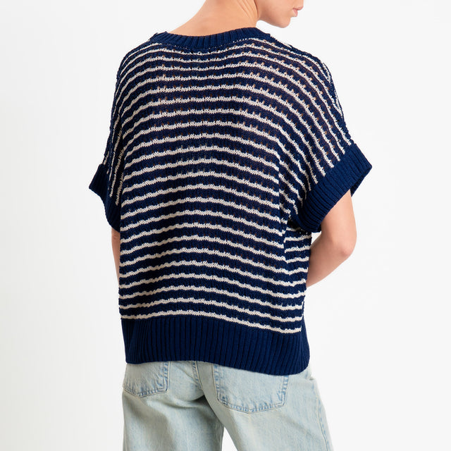 Tensione in-Maglia traforata a righe - blu/burro