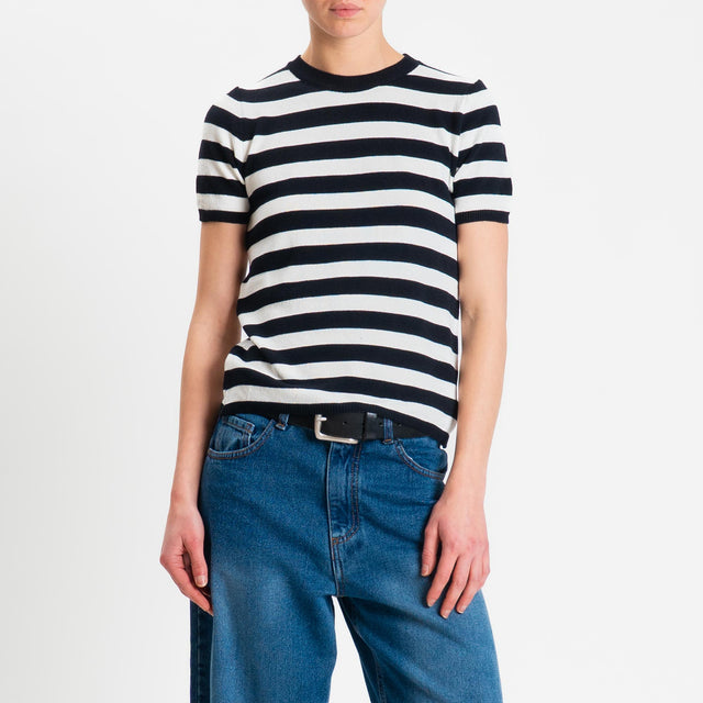 Tensione in-Maglia righe mezza manica - nero/burro