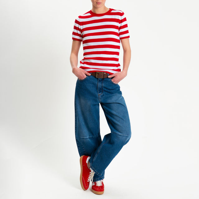 Tensione in-Maglia righe mezza manica - rosso/bianco