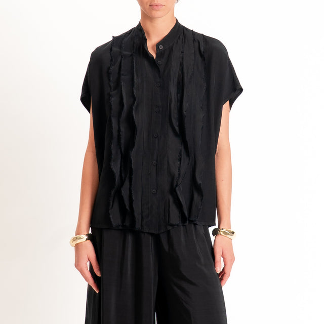Tensione in-Camicia misto lyocell con rouches - nero