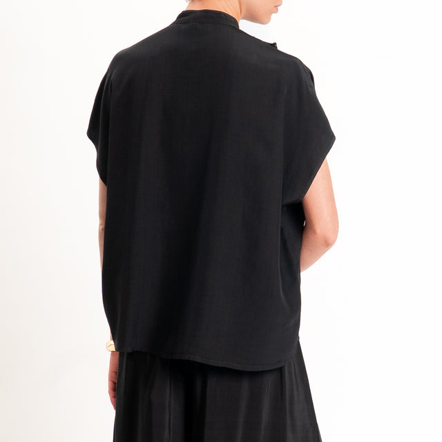 Tensione in-Camicia misto lyocell con rouches - nero
