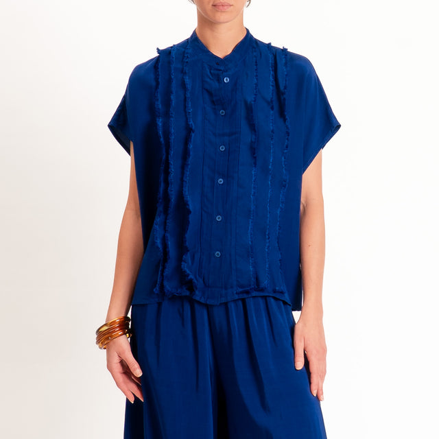 Tensione in-Camicia misto lyocell con rouches - blu