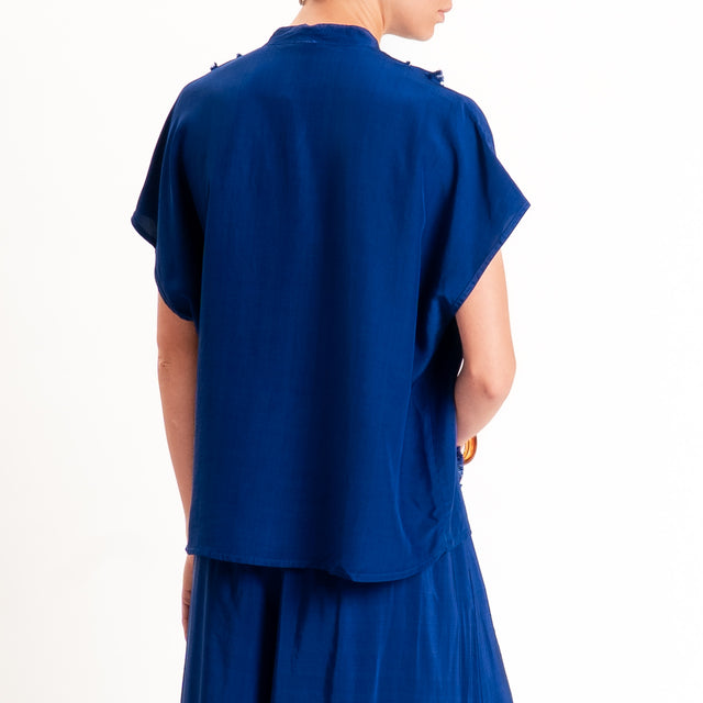 Tensione in-Camicia misto lyocell con rouches - blu