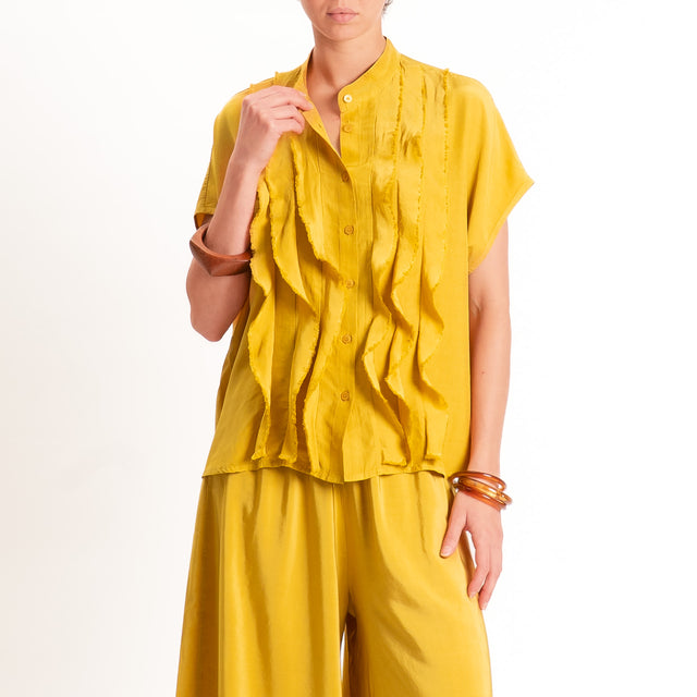 Tensione in-Camicia misto lyocell con rouches - olive