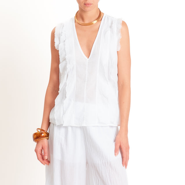 Tensione in-Blusa scollo v in mussola con rouches - Bianco