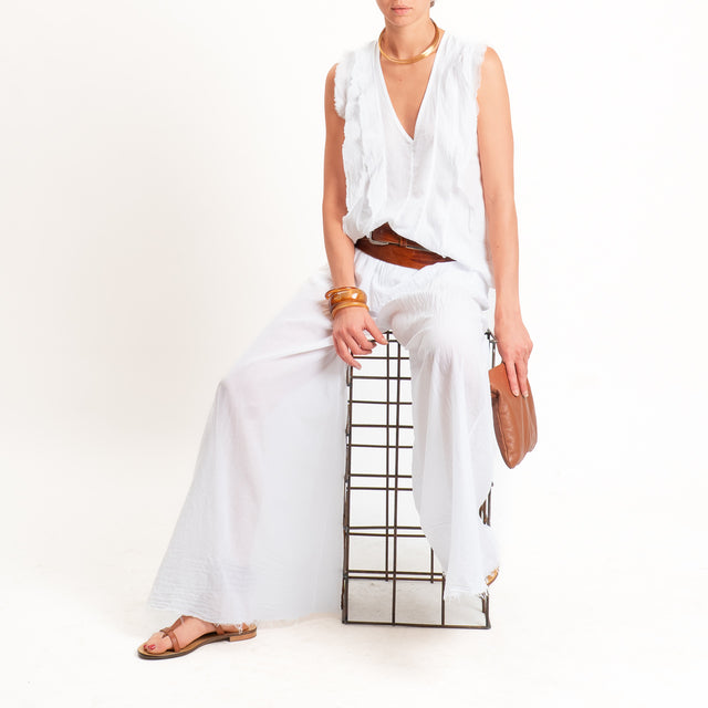 Tensione in-Blusa scollo v in mussola con rouches - Bianco
