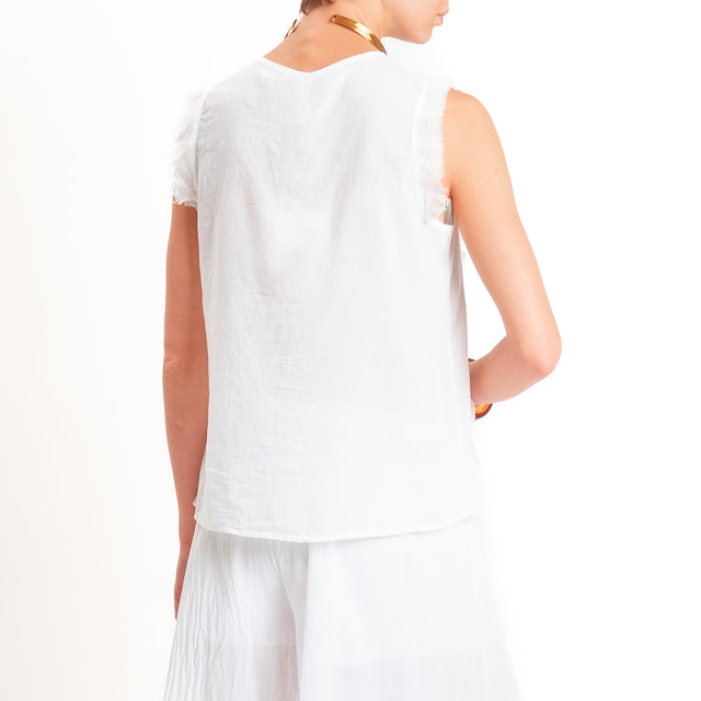 Tensione in-Blusa scollo v in mussola con rouches - Bianco