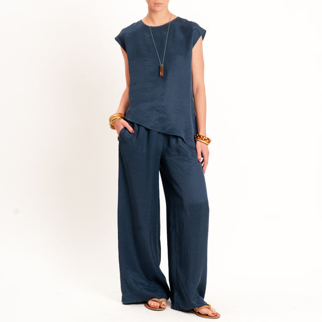 Tensione in-Blusa asimmetrica in cupro - blu