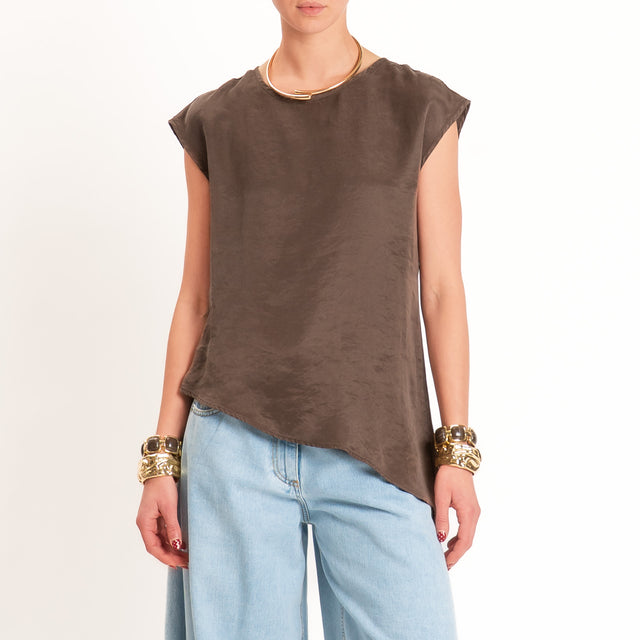 Tensione in-Blusa asimmetrica in cupro - choco