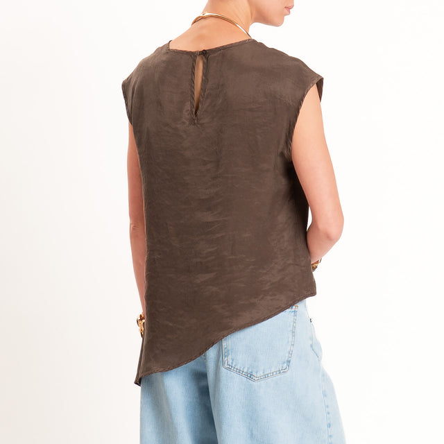 Tensione in-Blusa asimmetrica in cupro - choco
