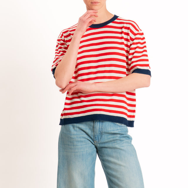 Tensione in-Maglia righe mezza manica - blu/latte/rosso