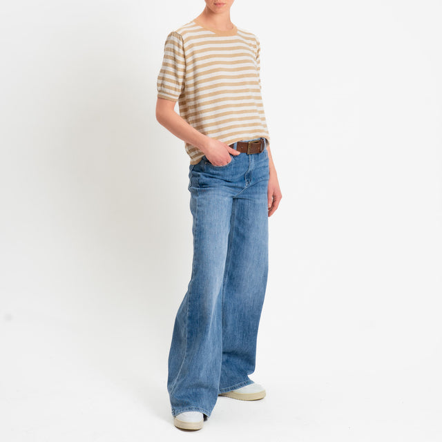 Tensione in-Maglia righe mezza manica - sand/latte/sand