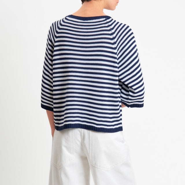 Tensione in-Maglia a righe manica 3/4 - Blu/bianco