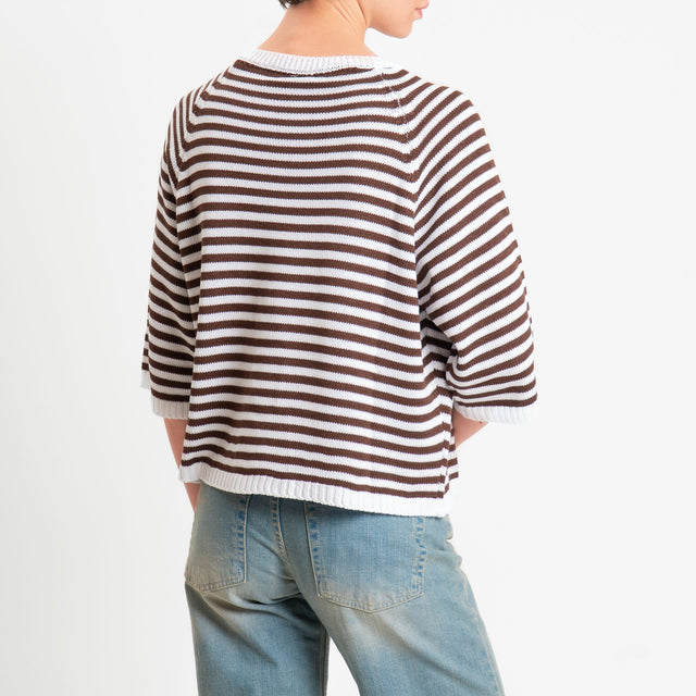 Tensione in-Maglia a righe manica 3/4 - bianco/moro