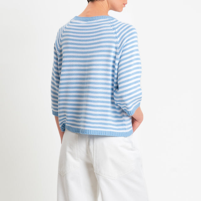 Tensione in-Maglia a righe manica 3/4 - celeste/bianco