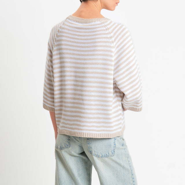 Tensione in-Maglia a righe manica 3/4 - corda/bianco