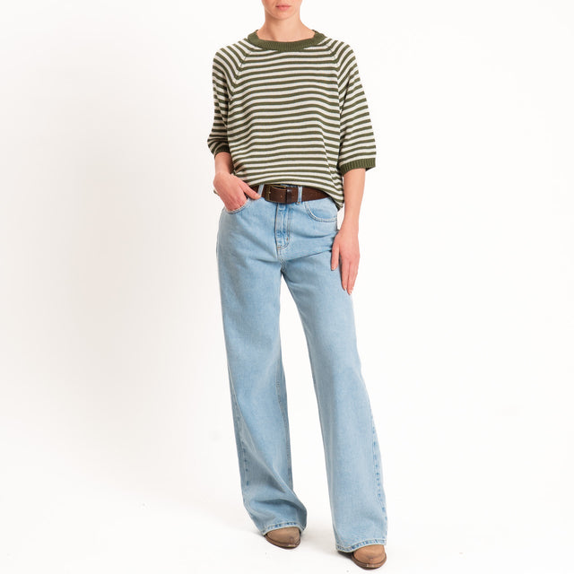 Tensione in-Maglia a righe manica 3/4 - militare/latte