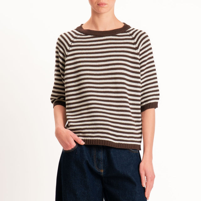 Tensione in-Maglia a righe manica 3/4 - moro/latte
