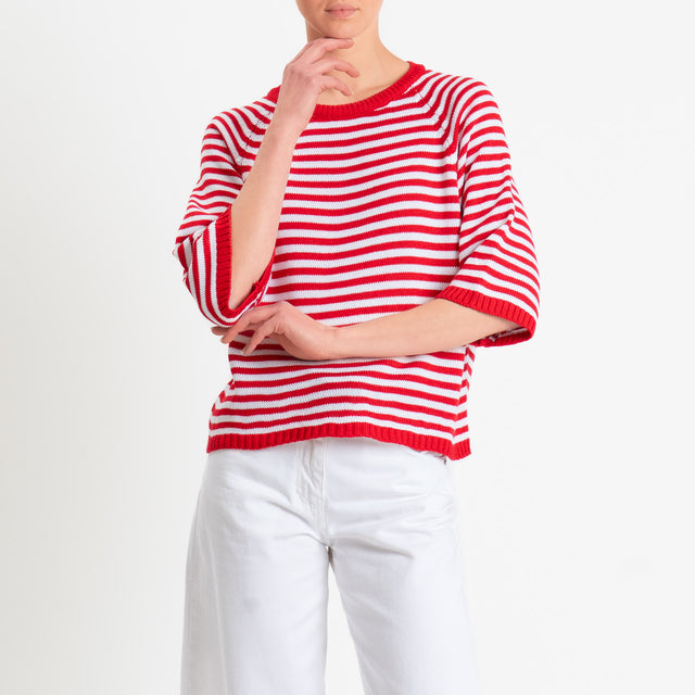 Tensione in-Maglia a righe manica 3/4 - rosso/bianco