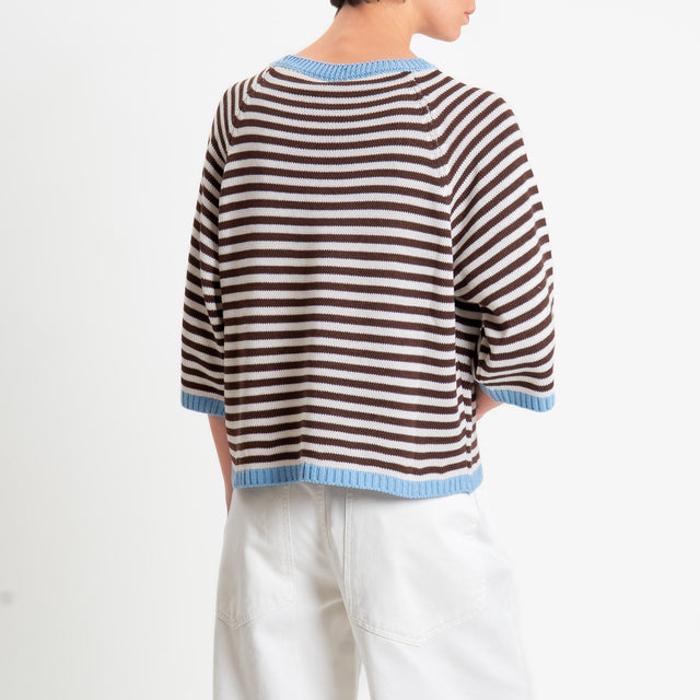 Tensione in-Maglia a righe manica 3/4 - celeste/latte/moro