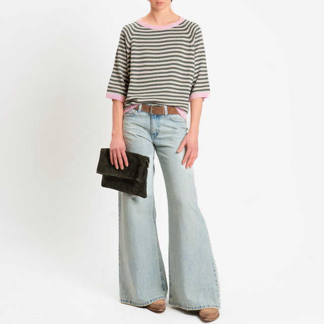 Tensione in-Maglia a righe manica 3/4 - rosa/sabbia/militare