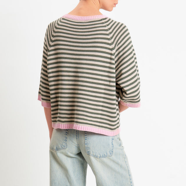 Tensione in-Maglia a righe manica 3/4 - rosa/sabbia/militare