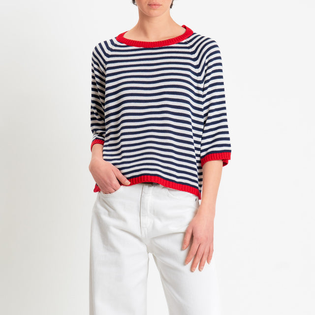 Tensione in-Maglia a righe manica 3/4 - rosso/blu/latte