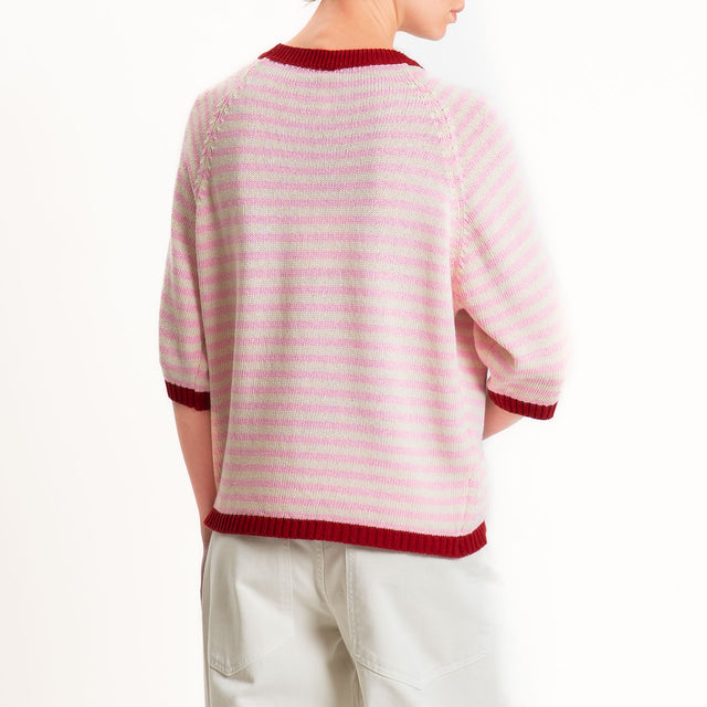 Tensione in-Maglia a righe manica 3/4 - rubino/latte/rosa