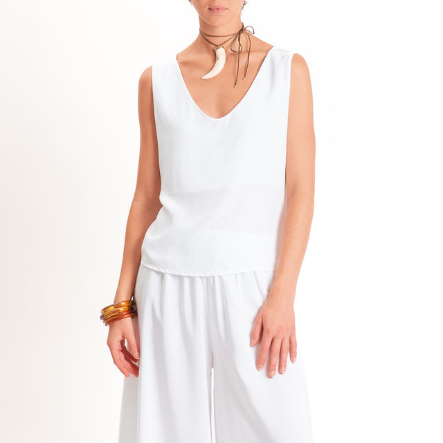 Tensione in-Top misto lyocell doppio scollo v - bianco