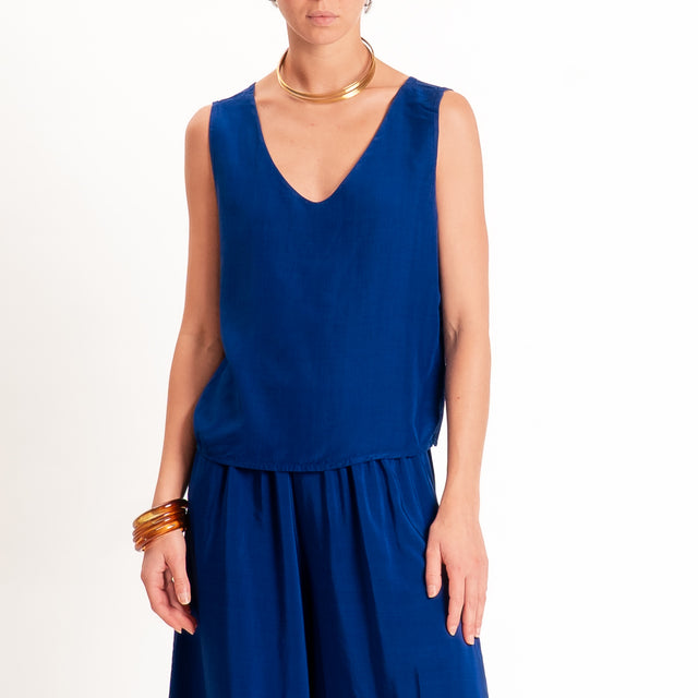 Tensione in-Top misto lyocell doppio scollo v - blu