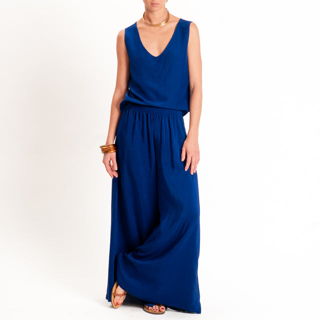 Tensione in-Top misto lyocell doppio scollo v - blu