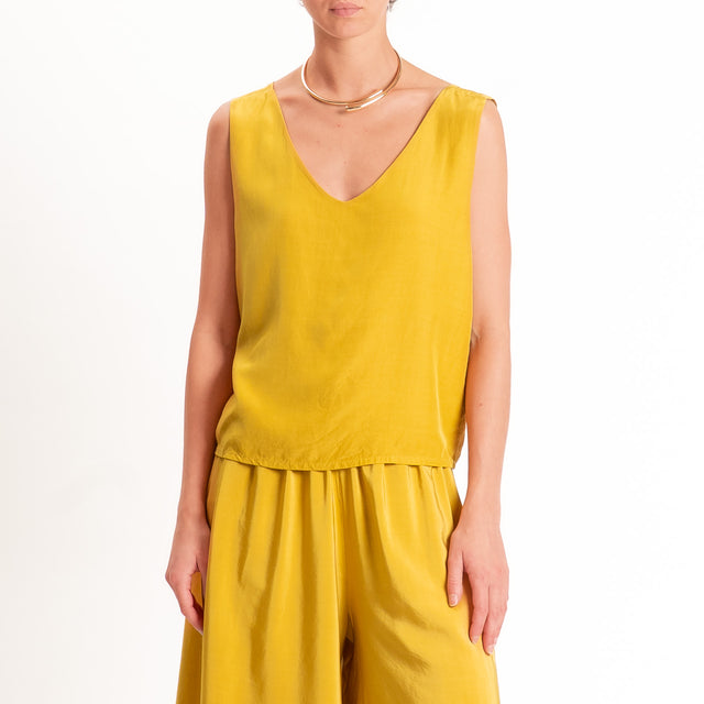 Tensione in-Top misto lyocell doppio scollo v - olive
