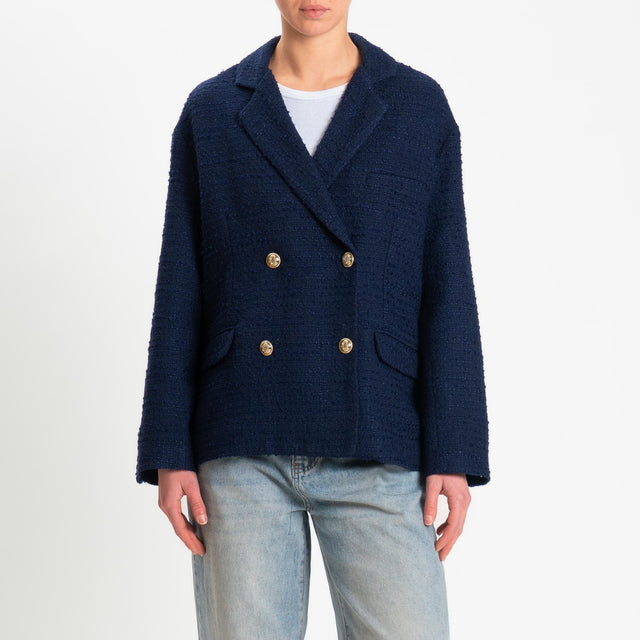 Tensione in-Giacca bouclè con bottoni dorati - blu