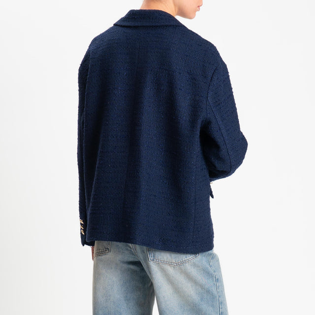 Tensione in-Giacca bouclè con bottoni dorati - blu