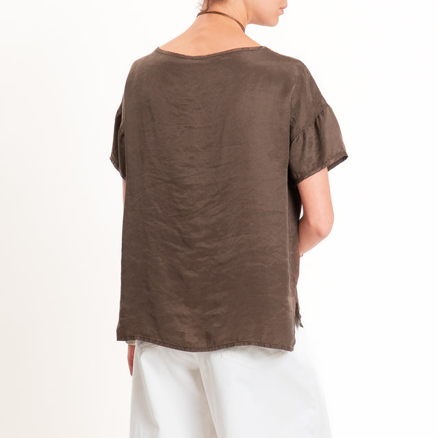Tensione in-Blusa scollo v in cupro - choco