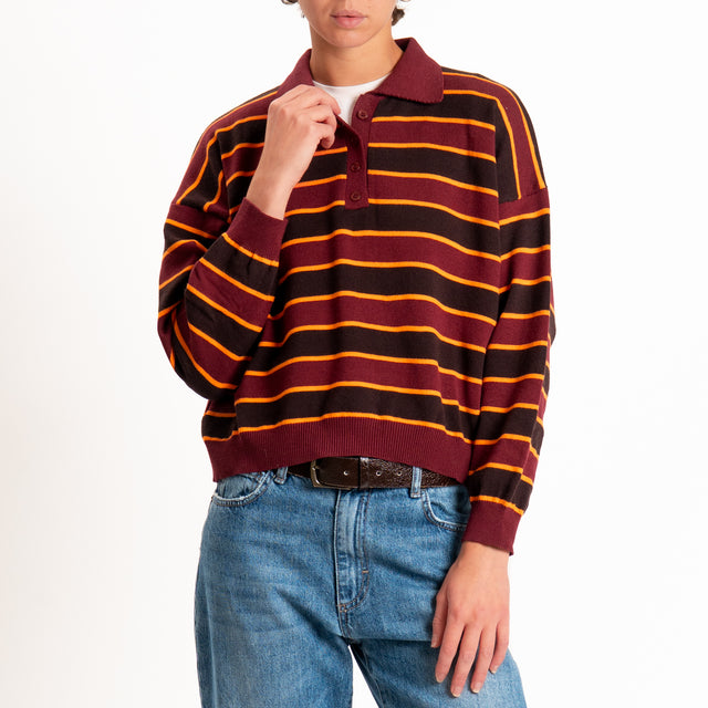 Tensione in-maglia polo a righe - bordeaux/arancio/caffé
