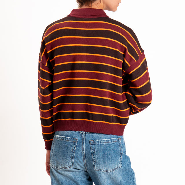 Tensione in-maglia polo a righe - bordeaux/arancio/caffé
