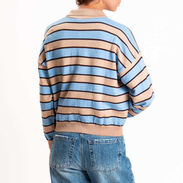 Tensione in-maglia polo a righe - cammello/moro/celeste