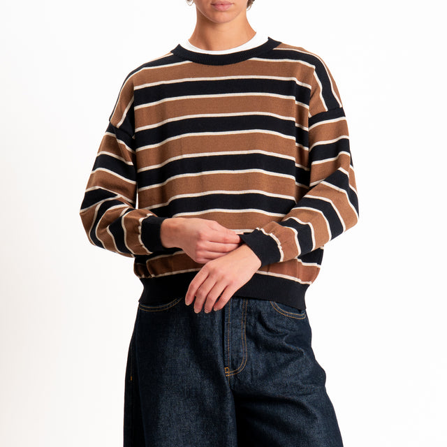 Tensione in-Maglia girocollo a righe - nero/sand/tabacco