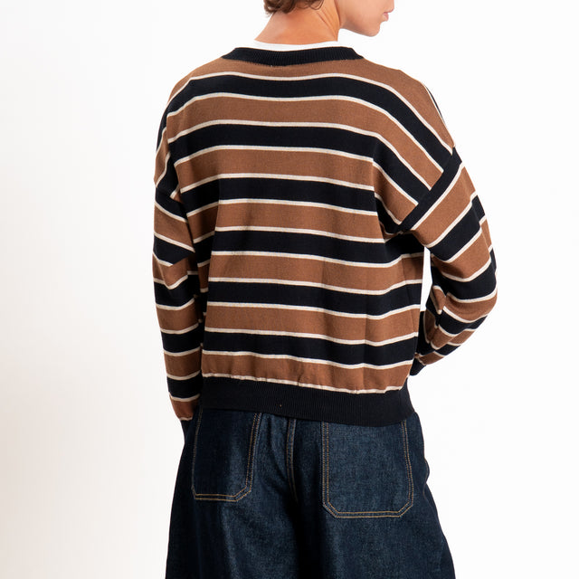Tensione in-Maglia girocollo a righe - nero/sand/tabacco
