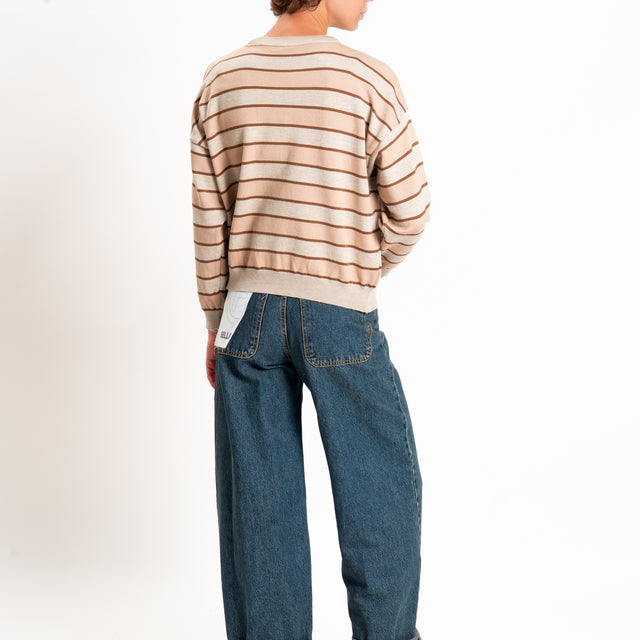 Tensione in-Maglia girocollo a righe - sand/tabacco/cammello
